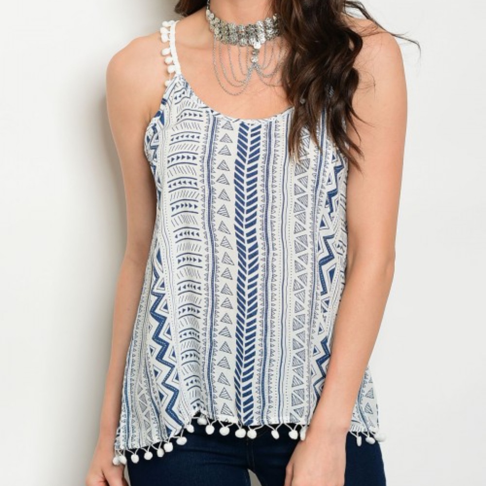 CLOSING SHOP!! Love Riche - Navy Fringe Tank